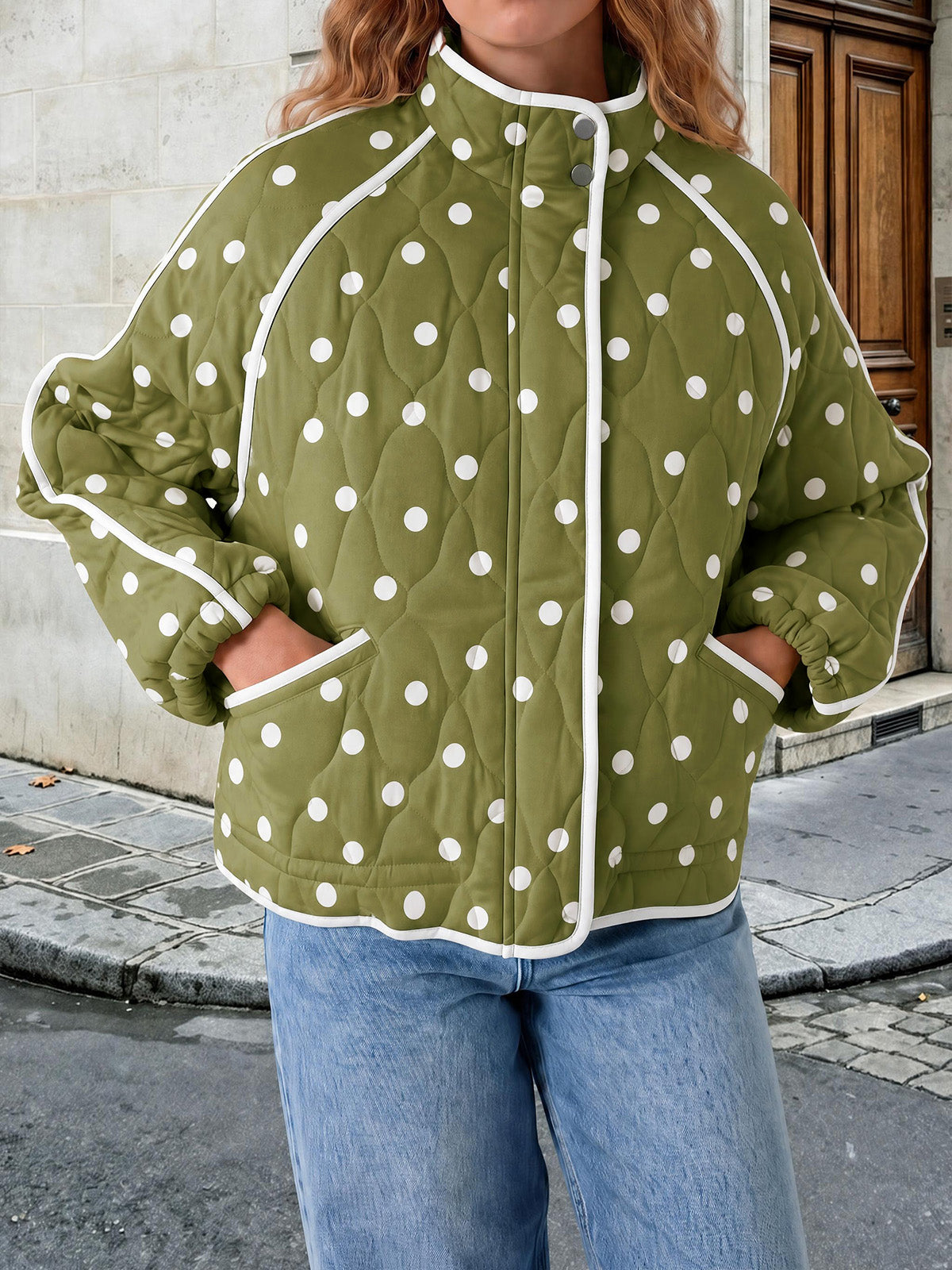 Tankaneo Women's Polka Dot Quilted Zip‑Up Jacket