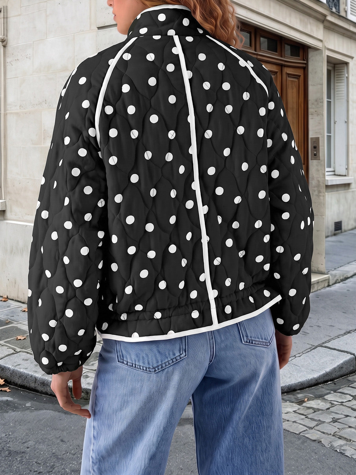 Tankaneo Women's Polka Dot Quilted Zip‑Up Jacket