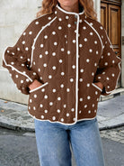 Tankaneo Women's Polka Dot Quilted Zip‑Up Jacket
