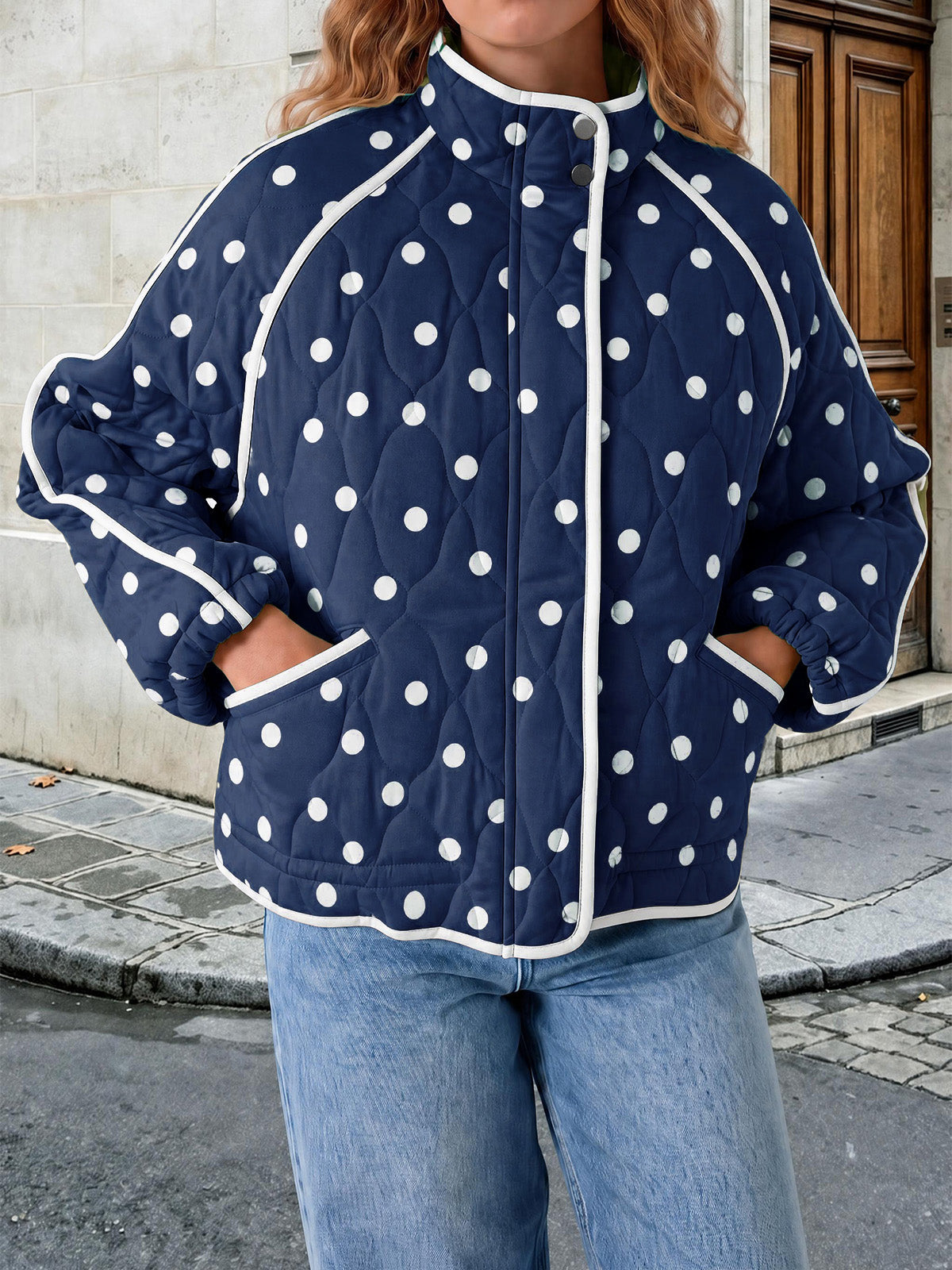 Tankaneo Women's Polka Dot Quilted Zip‑Up Jacket