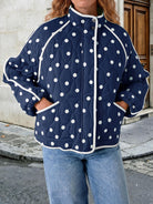Tankaneo Women's Polka Dot Quilted Zip‑Up Jacket