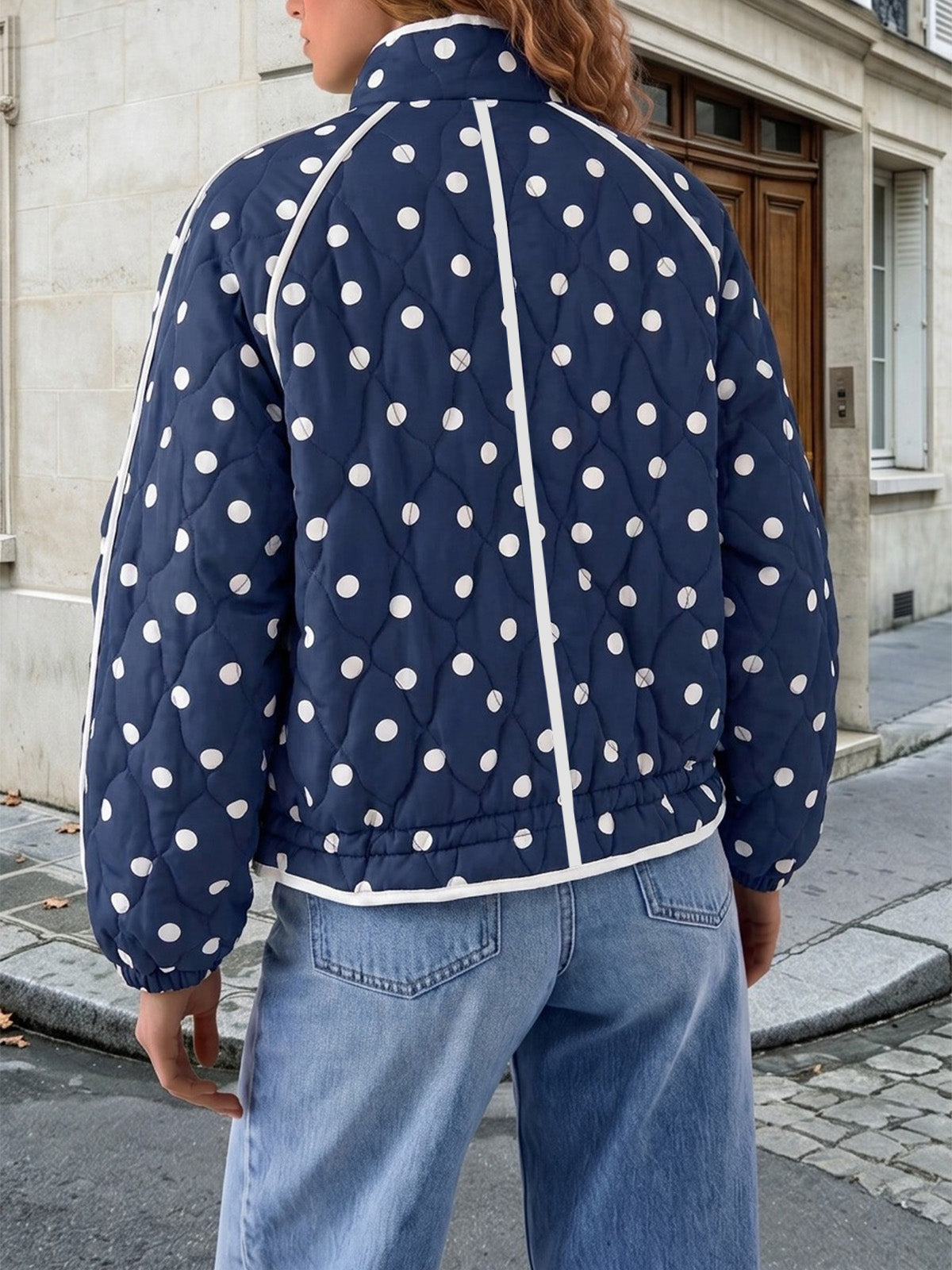 Tankaneo Women's Polka Dot Quilted Zip‑Up Jacket