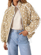 Tankaneo Women's Polka Dot Quilted Zip‑Up Jacket