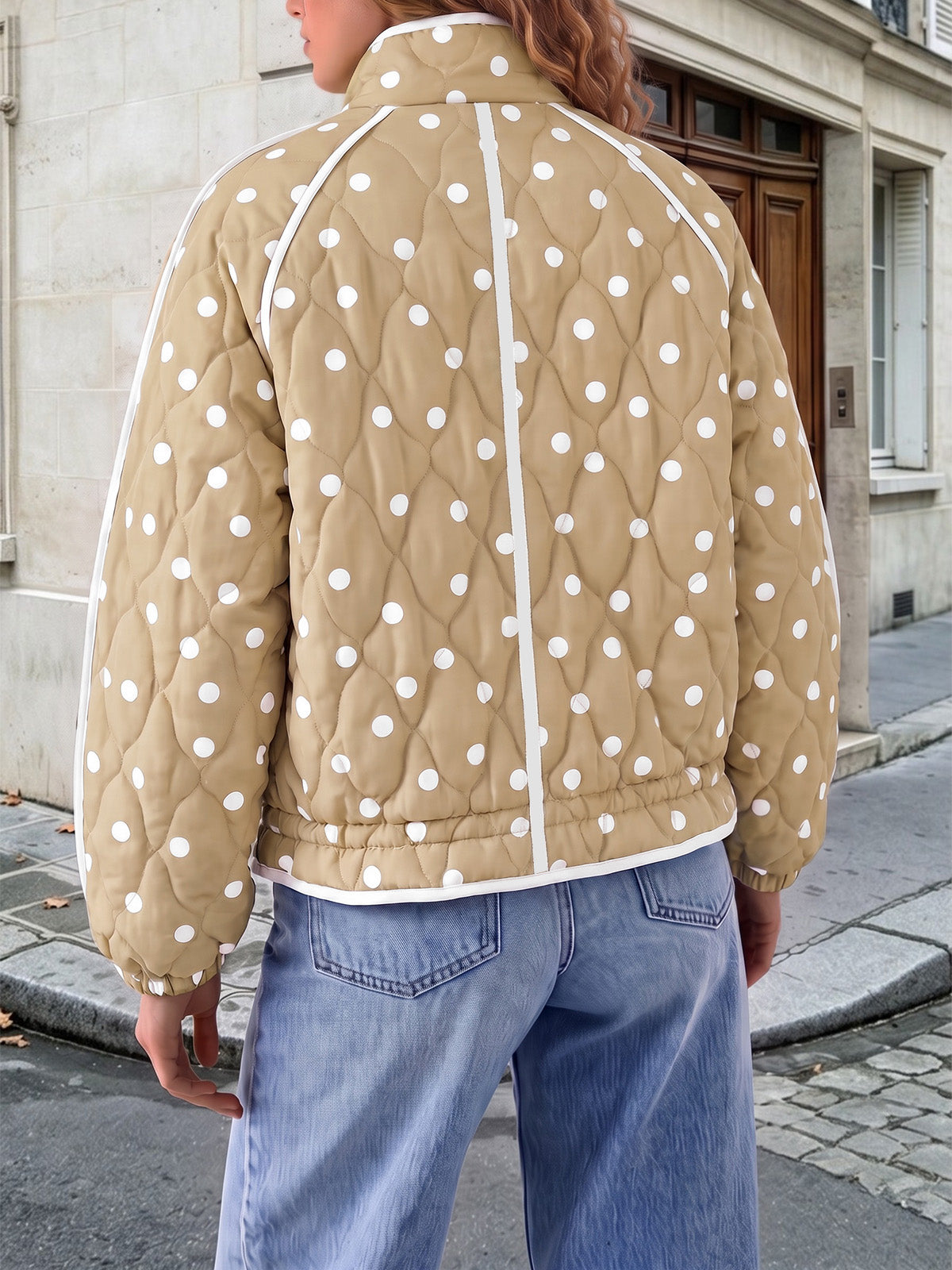Tankaneo Women's Polka Dot Quilted Zip‑Up Jacket