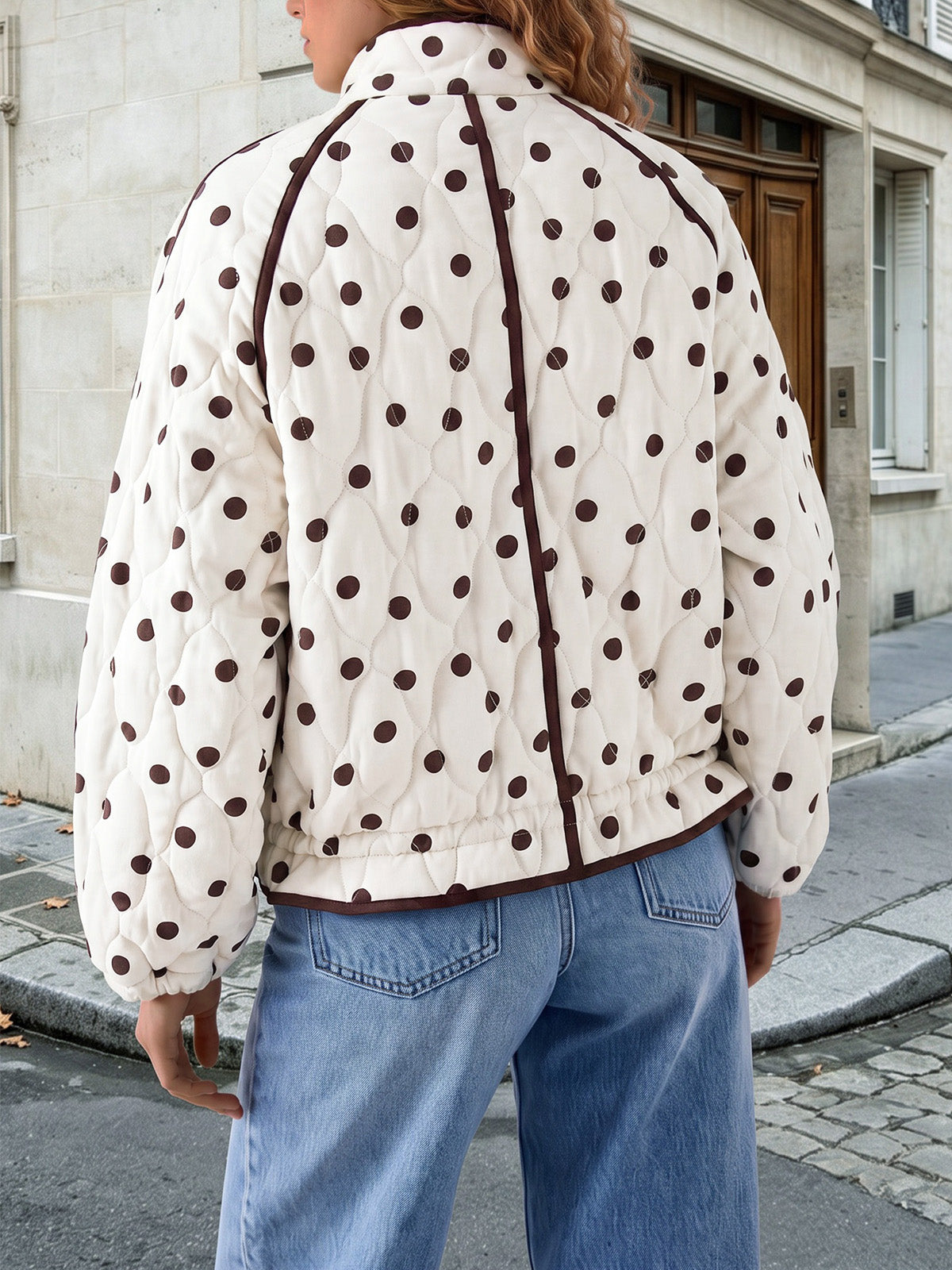 Tankaneo Women's Polka Dot Quilted Zip‑Up Jacket