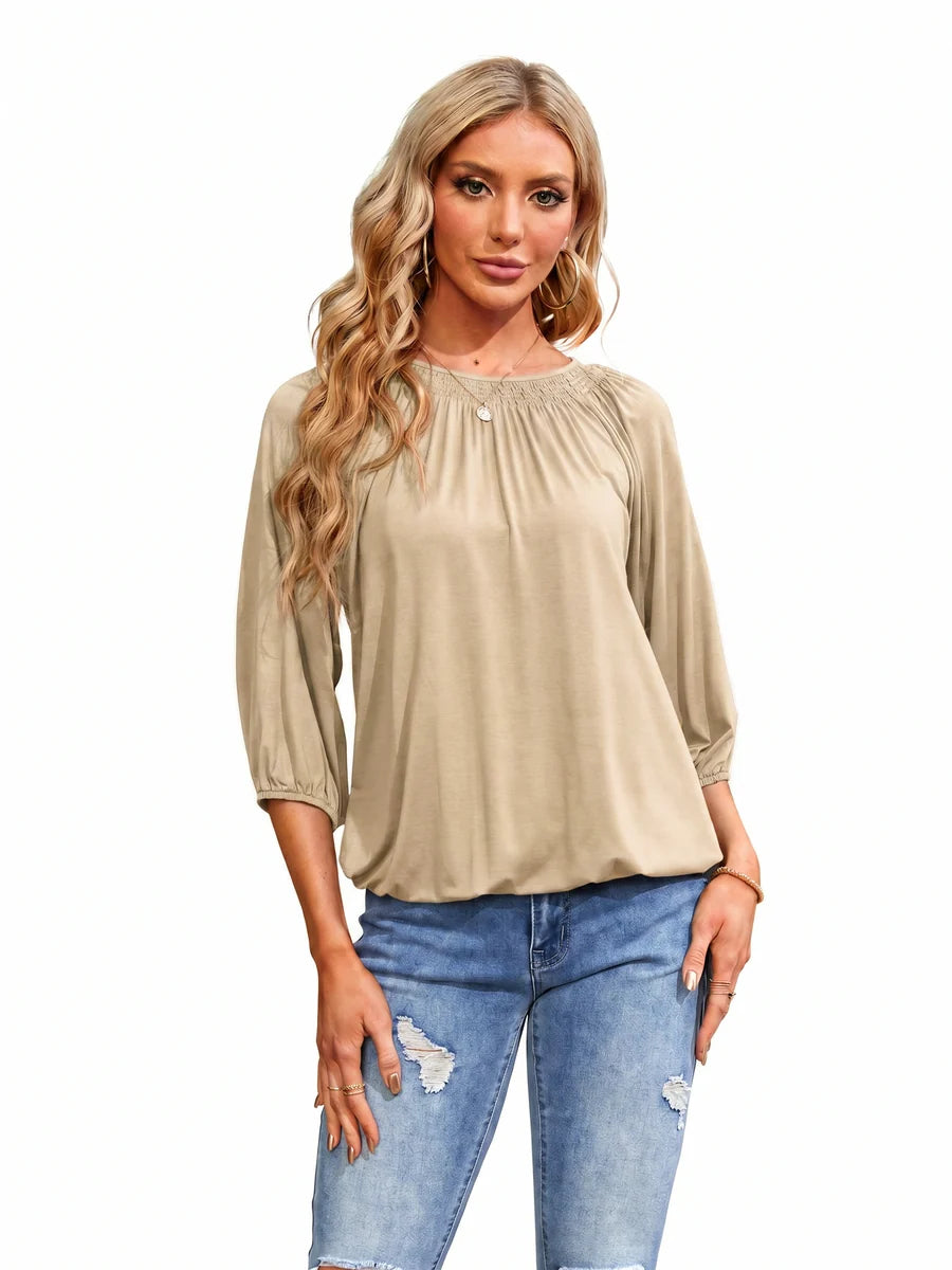 Tankaneo Women's Crew Neck 3/4 Sleeve Top