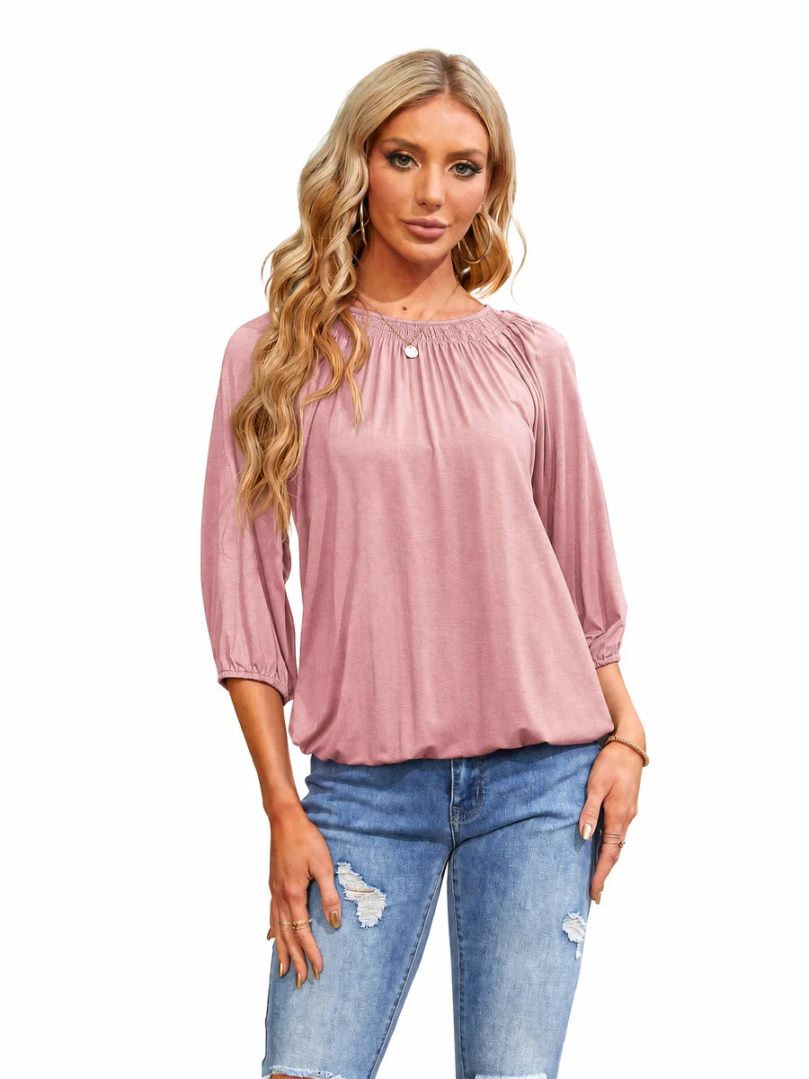 Tankaneo Women's Crew Neck 3/4 Sleeve Top