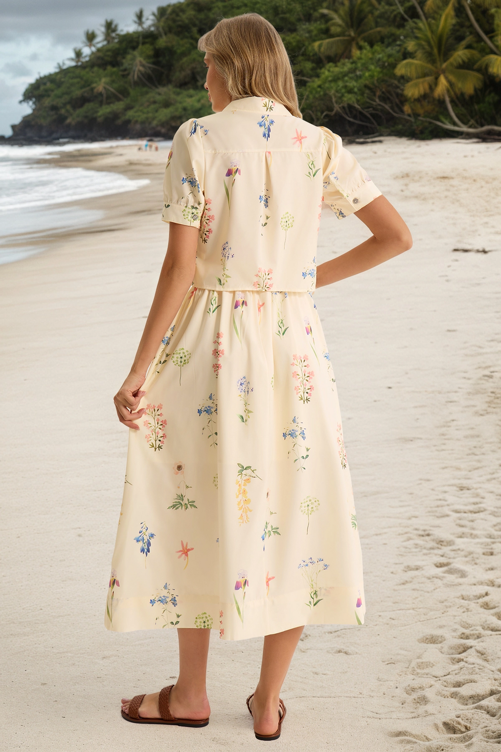 Tankaneo Womens Floral Print Shirt Dress Short-Sleeve Collared Midi Casual Dress