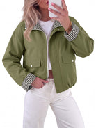 Tankaneo Women's Collar Plaid Trim Jacket