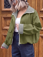 Tankaneo Women's Collar Plaid Trim Jacket