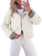 Tankaneo Women's Collar Plaid Trim Jacket