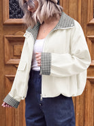 Tankaneo Women's Collar Plaid Trim Jacket