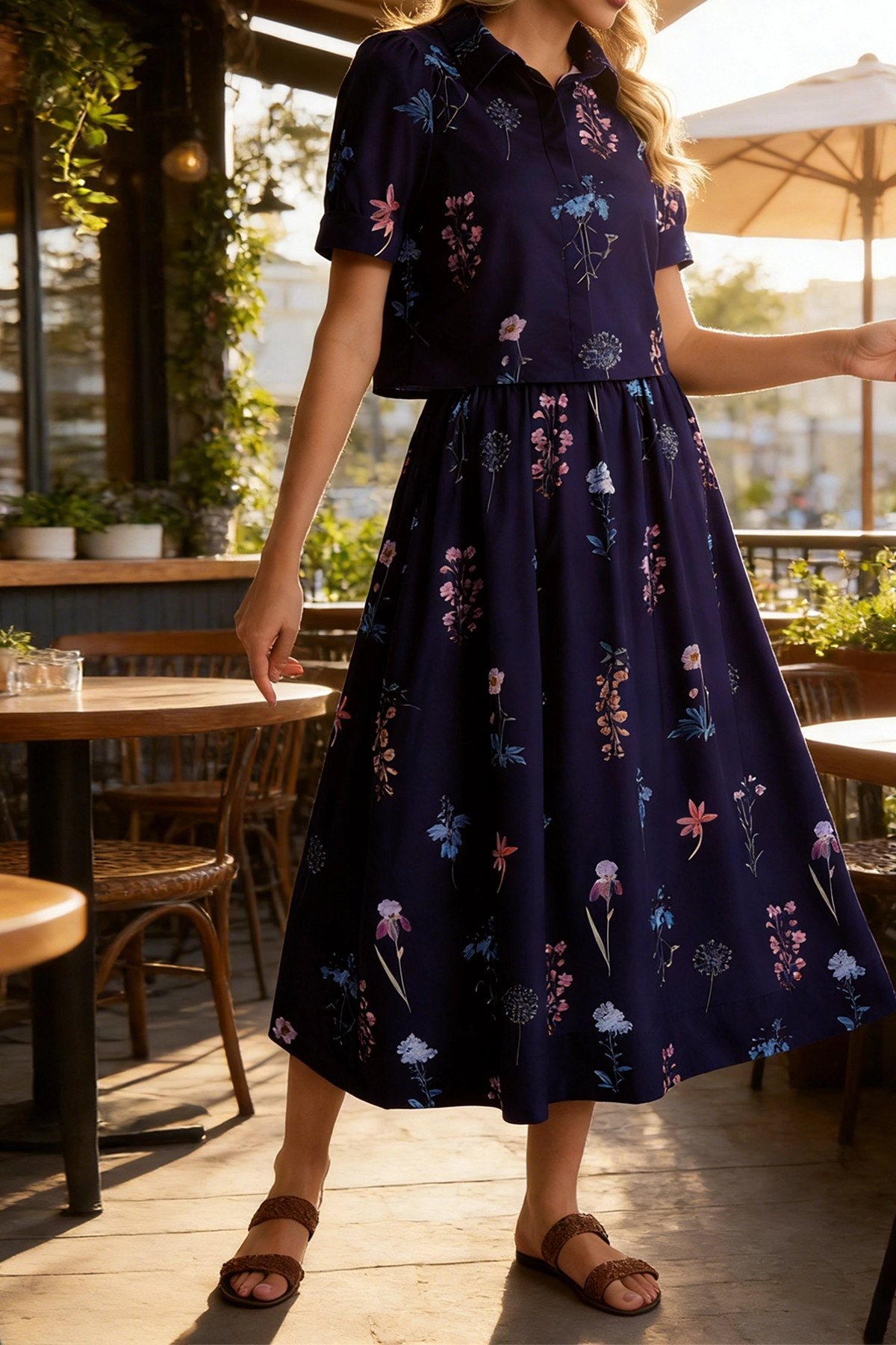 Tankaneo Womens Floral Print Shirt Dress Short-Sleeve Collared Midi Casual Dress