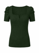 Tankaneo Women's Puff Sleeve Square Neck Knit Top