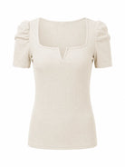 Tankaneo Women's Puff Sleeve Square Neck Knit Top