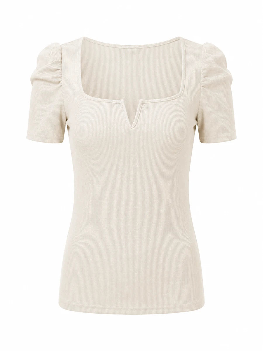 Tankaneo Women's Puff Sleeve Square Neck Knit Top