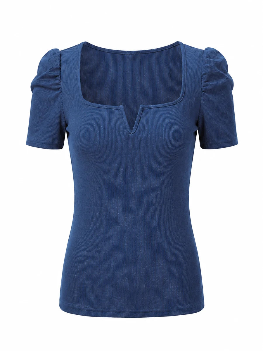 Tankaneo Women's Puff Sleeve Square Neck Knit Top