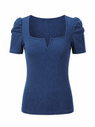Tankaneo Women's Puff Sleeve Square Neck Knit Top