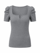 Tankaneo Women's Puff Sleeve Square Neck Knit Top