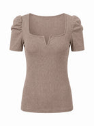 Tankaneo Women's Puff Sleeve Square Neck Knit Top