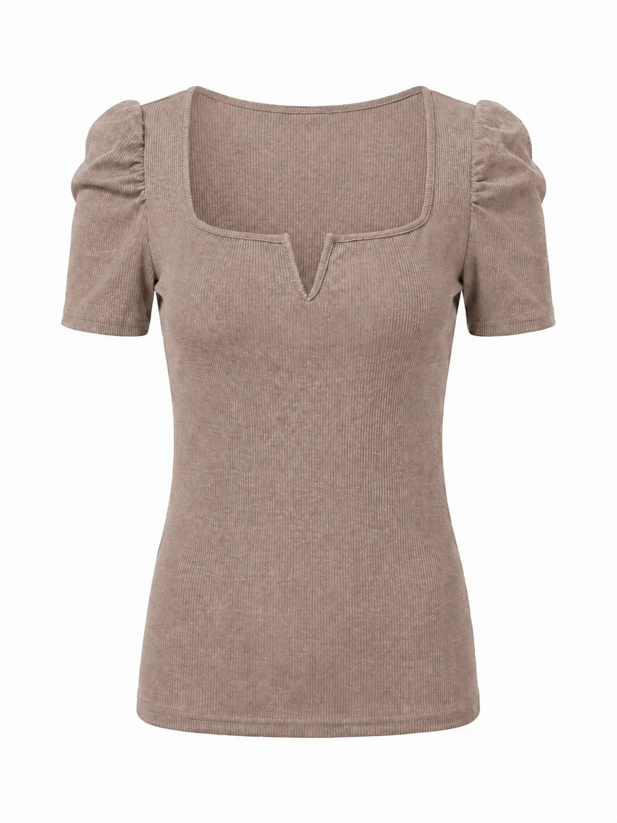 Tankaneo Women's Puff Sleeve Square Neck Knit Top