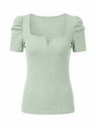 Tankaneo Women's Puff Sleeve Square Neck Knit Top