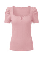 Tankaneo Women's Puff Sleeve Square Neck Knit Top