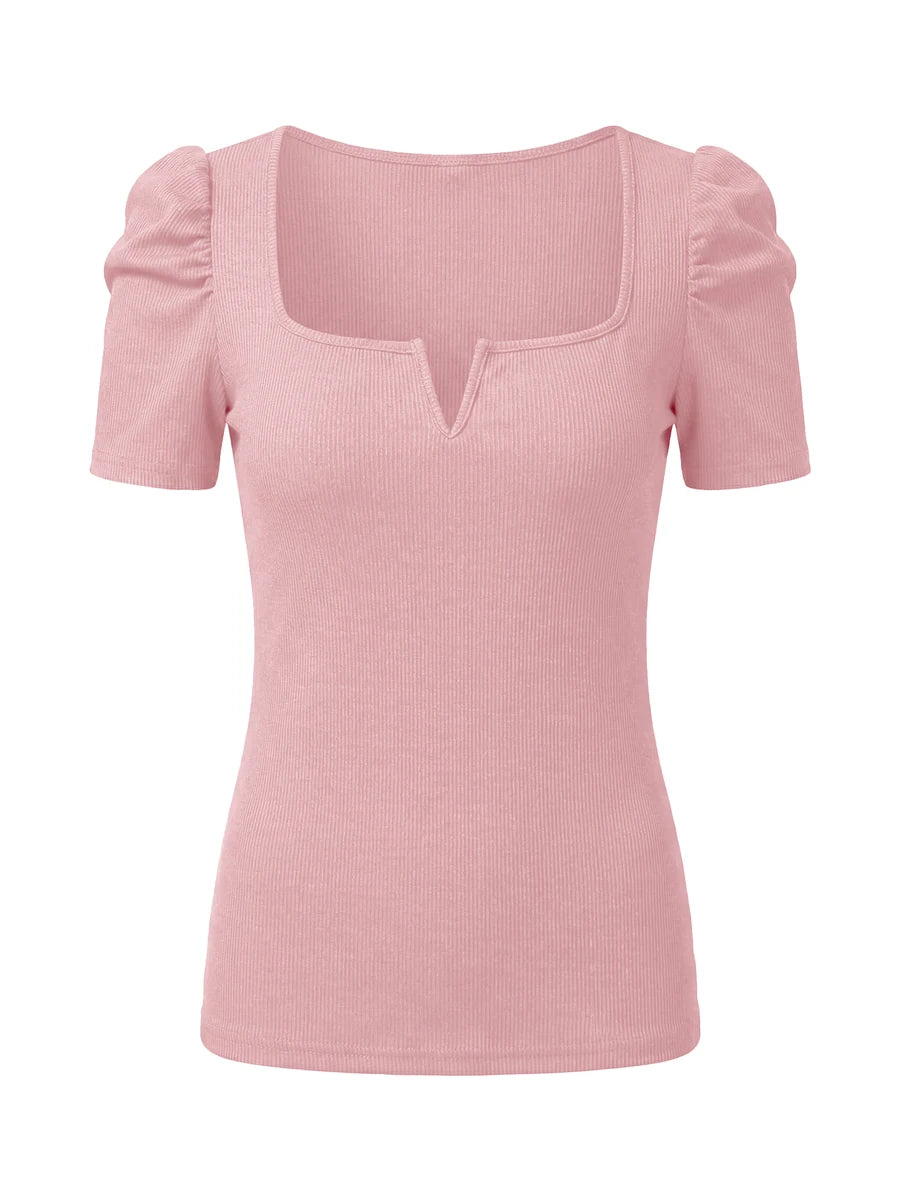 Tankaneo Women's Puff Sleeve Square Neck Knit Top