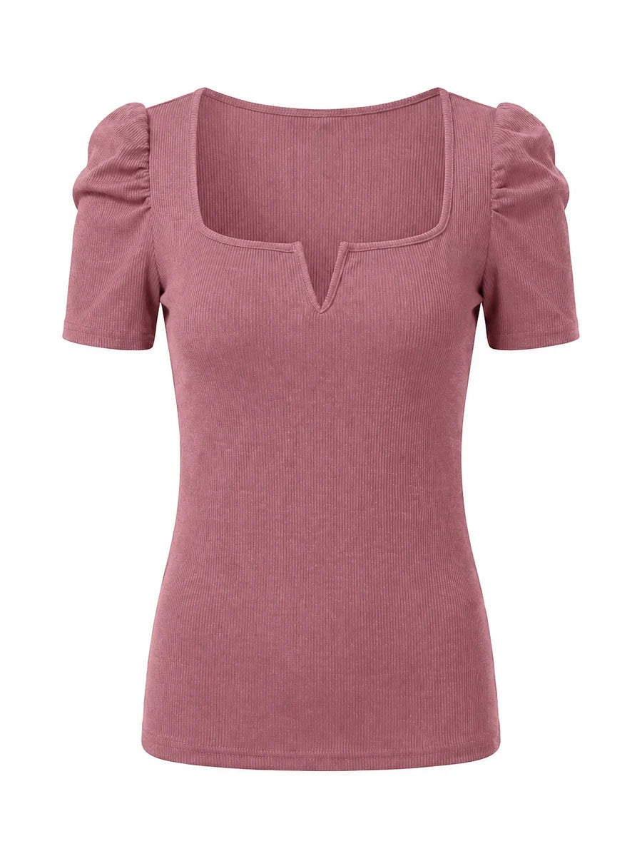 Tankaneo Women's Puff Sleeve Square Neck Knit Top