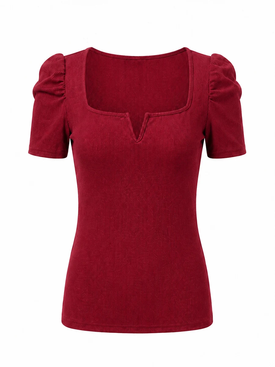 Tankaneo Women's Puff Sleeve Square Neck Knit Top