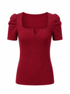 Tankaneo Women's Puff Sleeve Square Neck Knit Top