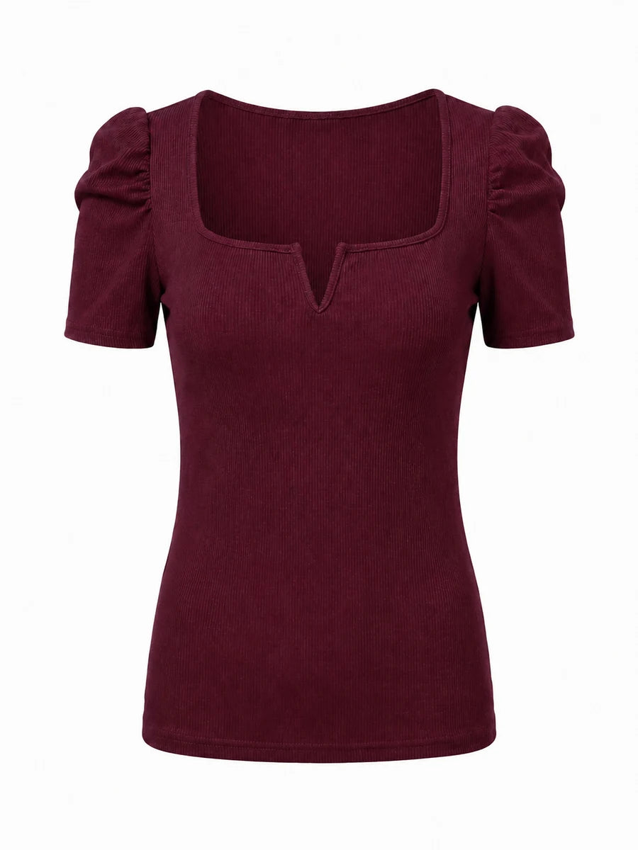 Tankaneo Women's Puff Sleeve Square Neck Knit Top