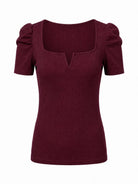 Tankaneo Women's Puff Sleeve Square Neck Knit Top