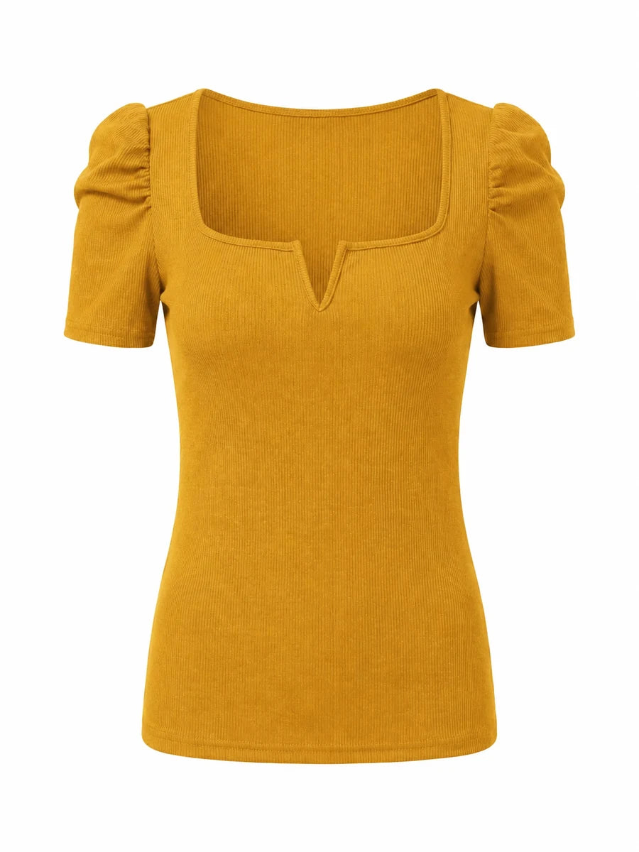 Tankaneo Women's Puff Sleeve Square Neck Knit Top