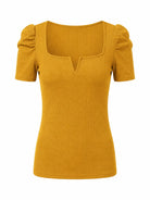 Tankaneo Women's Puff Sleeve Square Neck Knit Top