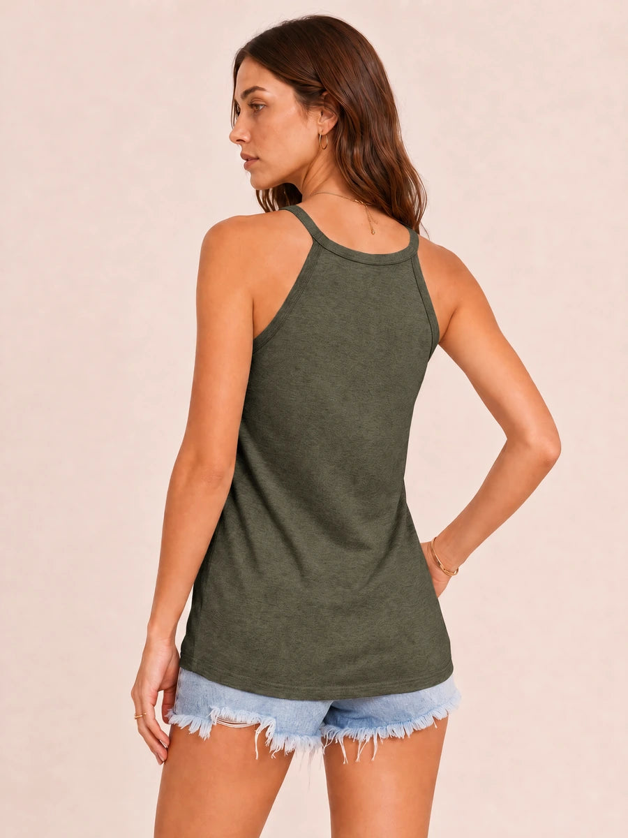 Tankaneo Women's High Neck Halter Tank Top
