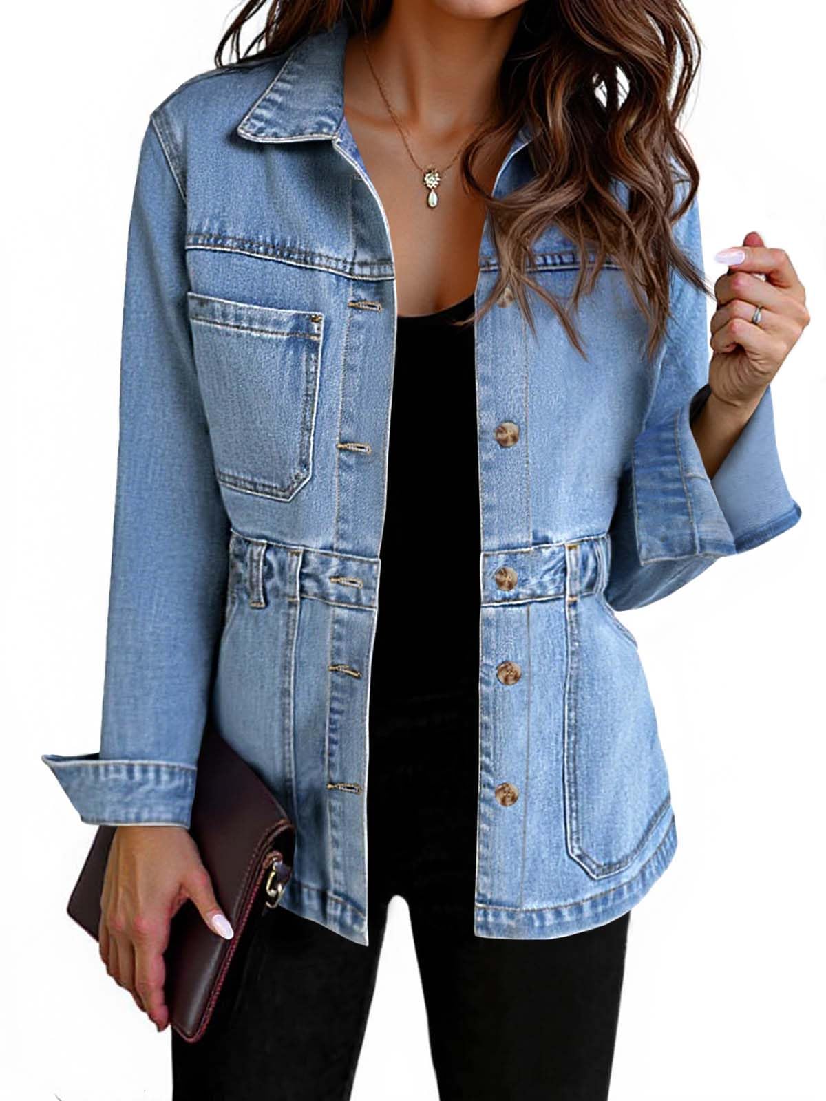 Tankaneo Denim Jacket for Women Distressed Jean Jacket Button Down Oversized Shacket with Pockets 2025