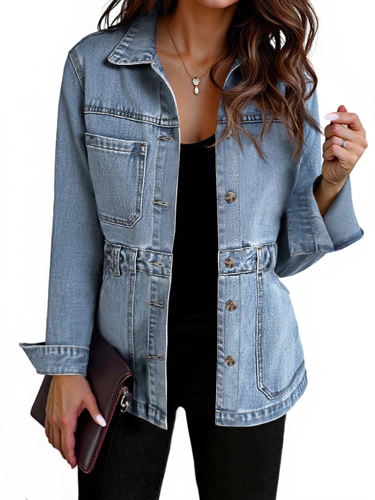Tankaneo Denim Jacket for Women Distressed Jean Jacket Button Down Oversized Shacket with Pockets 2025