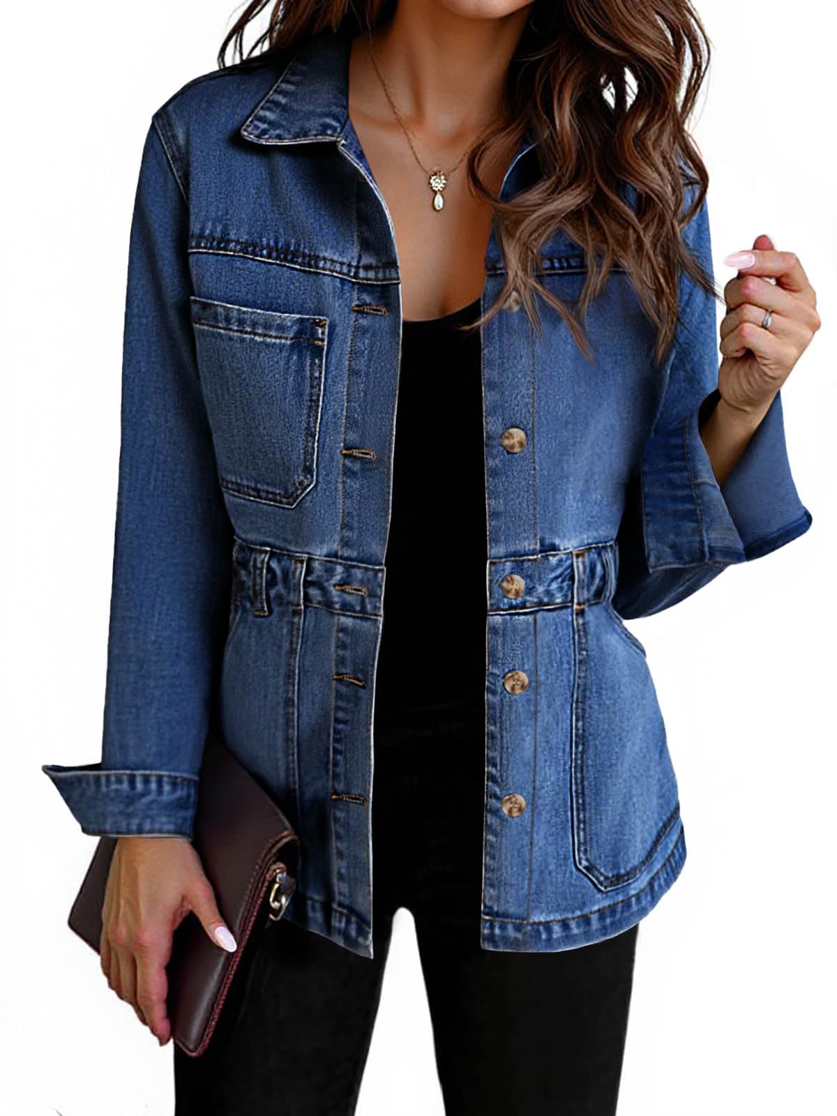 Tankaneo Denim Jacket for Women Distressed Jean Jacket Button Down Oversized Shacket with Pockets 2025