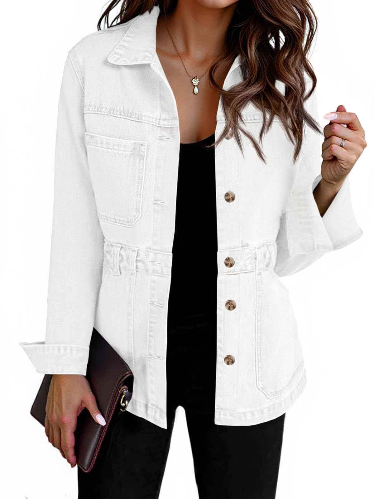 Tankaneo Denim Jacket for Women Distressed Jean Jacket Button Down Oversized Shacket with Pockets 2025