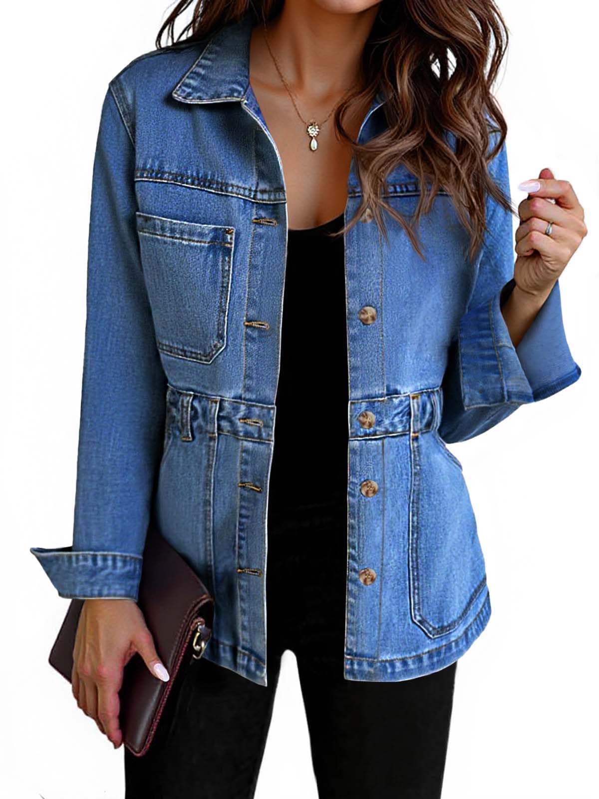Tankaneo Denim Jacket for Women Distressed Jean Jacket Button Down Oversized Shacket with Pockets 2025