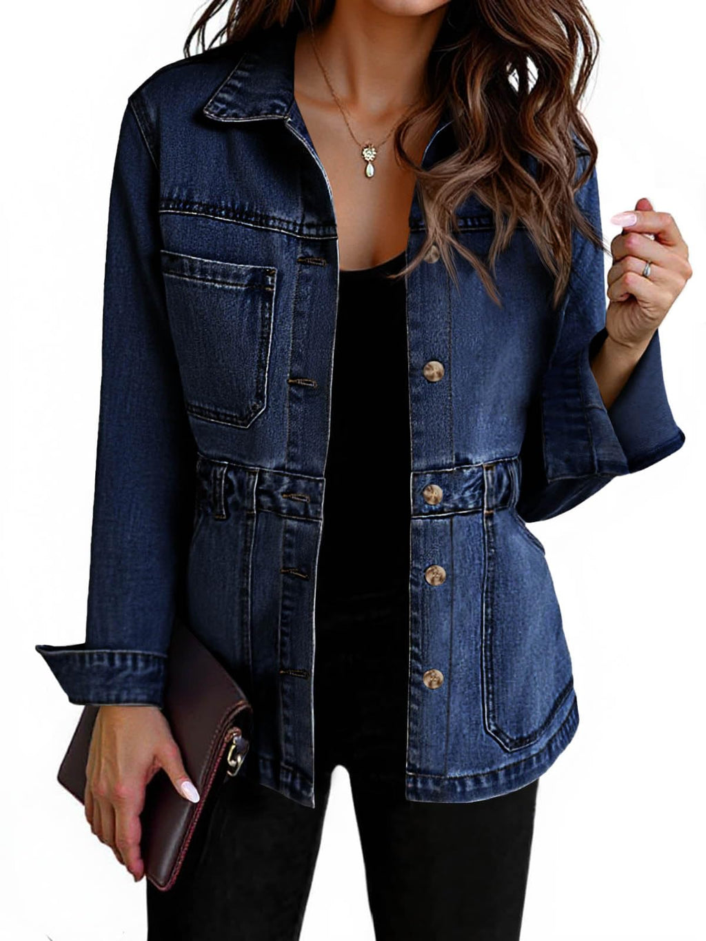 Tankaneo Denim Jacket for Women Distressed Jean Jacket Button Down Oversized Shacket with Pockets 2025