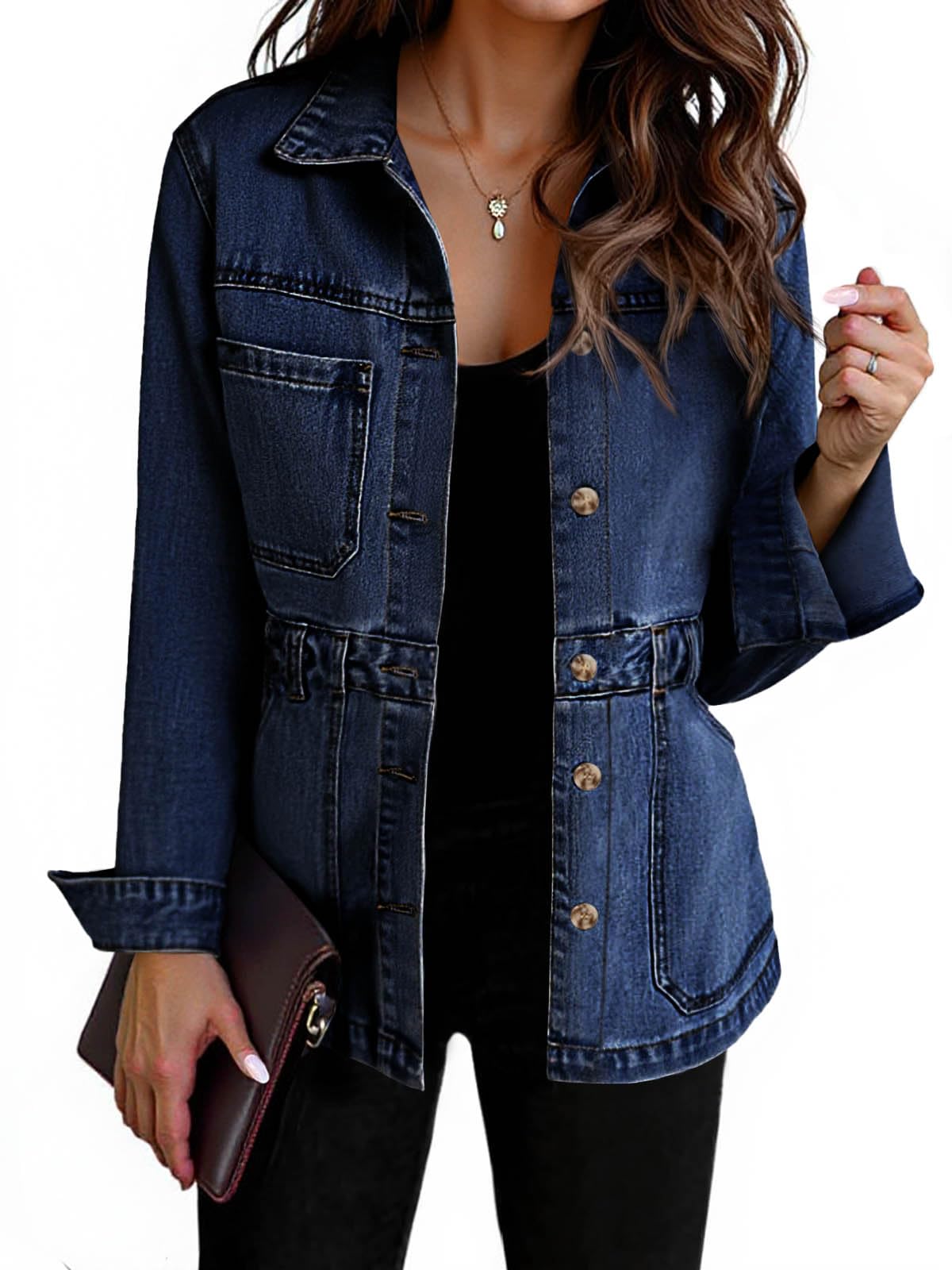 Tankaneo Denim Jacket for Women Distressed Jean Jacket Button Down Oversized Shacket with Pockets 2025
