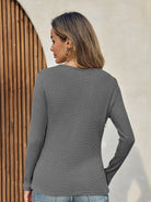 Tankaneo Women's Ribbed Deep V-Neck Long Sleeve Top