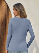 Tankaneo Women's Ribbed Deep V-Neck Long Sleeve Top