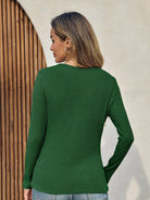 Tankaneo Women's Ribbed Deep V-Neck Long Sleeve Top