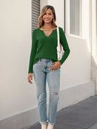 Tankaneo Women's Ribbed Deep V-Neck Long Sleeve Top