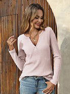 Tankaneo Women's Ribbed Deep V-Neck Long Sleeve Top