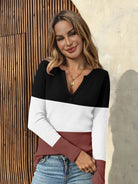 Tankaneo Women's Ribbed Deep V-Neck Long Sleeve Top