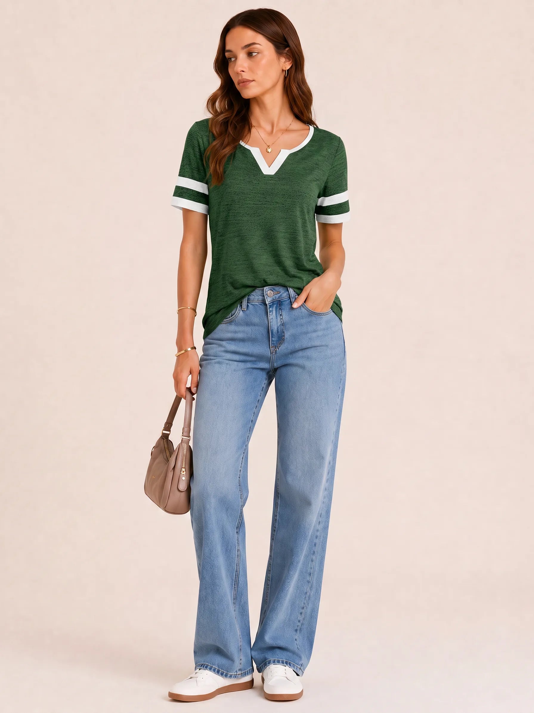 Tankaneo Women's Color Block V-Neck Tunic Top